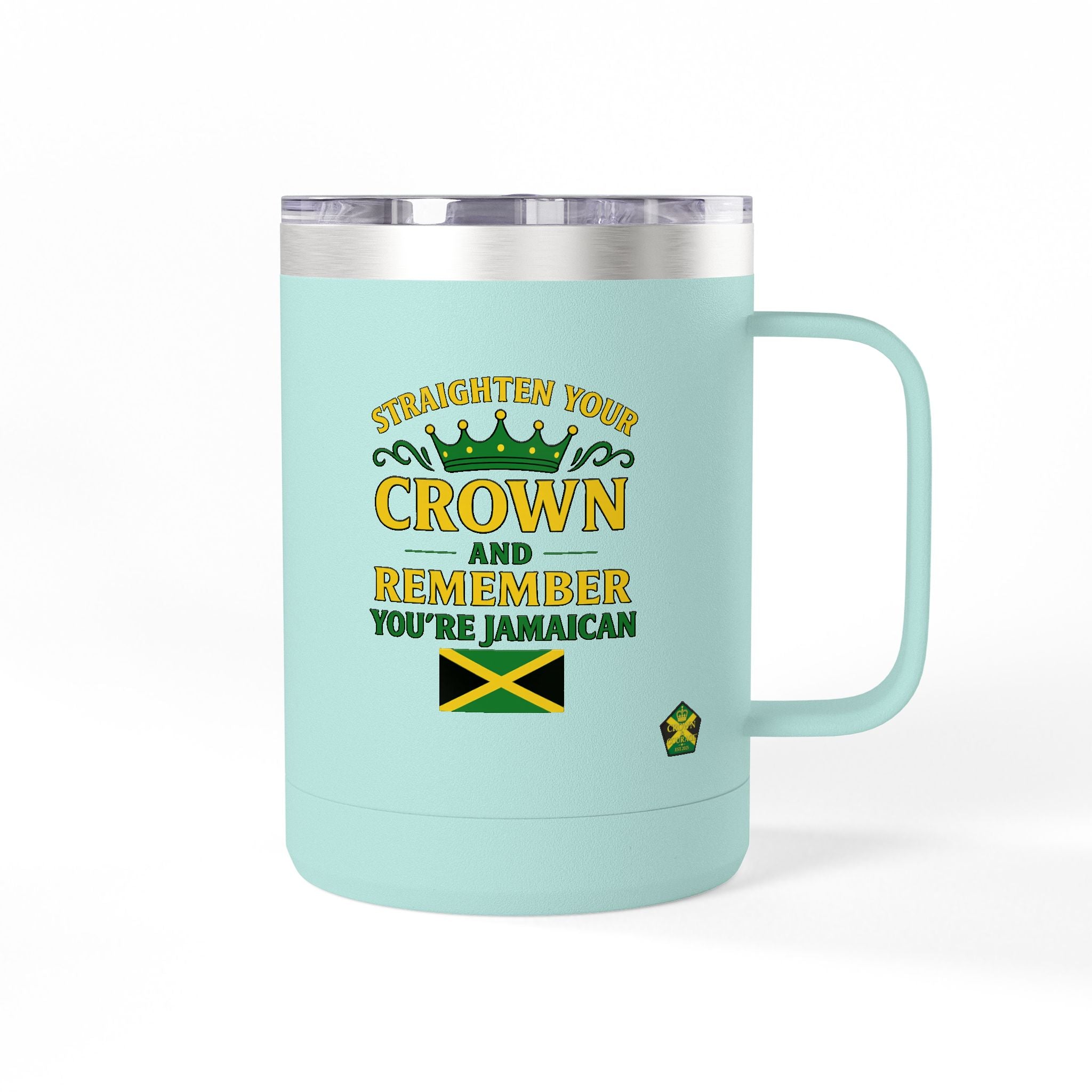 Personalized Straighten Your Crown – Jamaica Strong Travel Mug (15oz, Left hand) - Insulated Coffee Tumbler