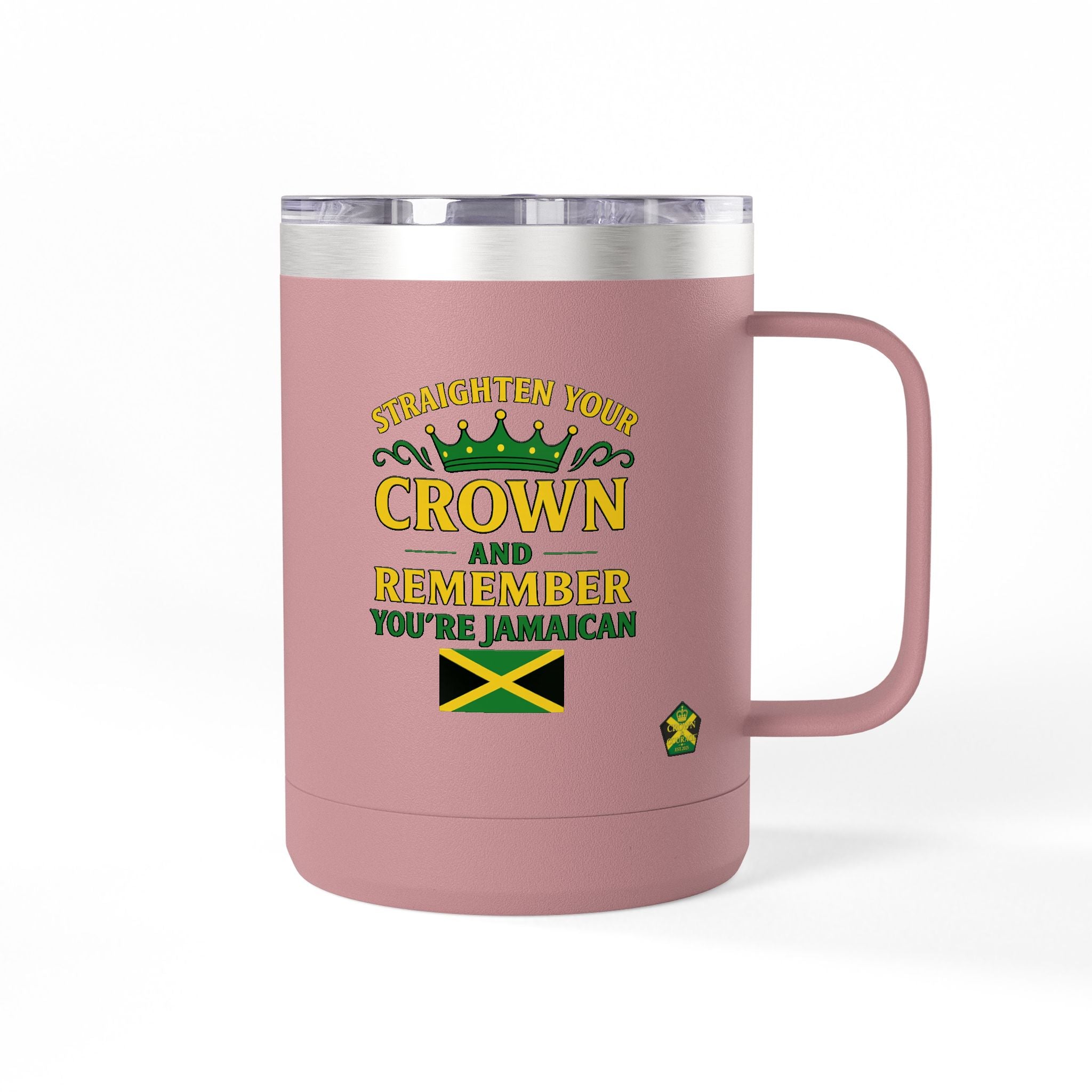 Personalized Straighten Your Crown – Jamaica Strong Travel Mug (15oz, Left hand) - Insulated Coffee Tumbler