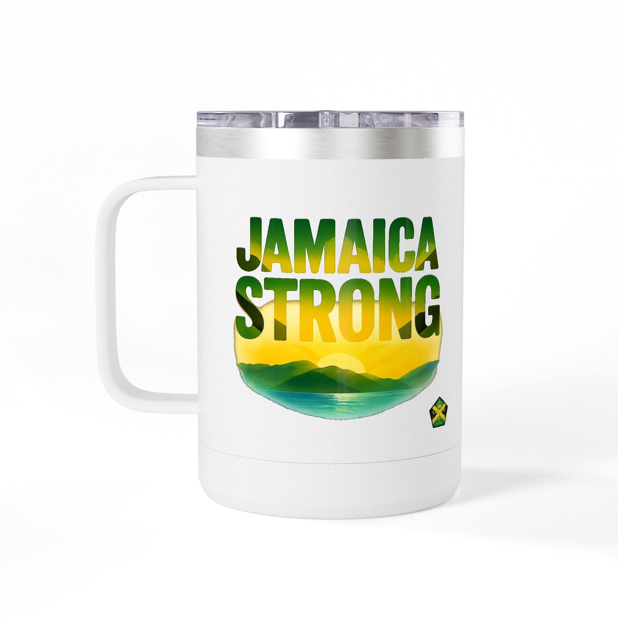 Personalized Straighten Your Crown – Jamaica Strong Travel Mug (15oz, Left hand) - Insulated Coffee Tumbler