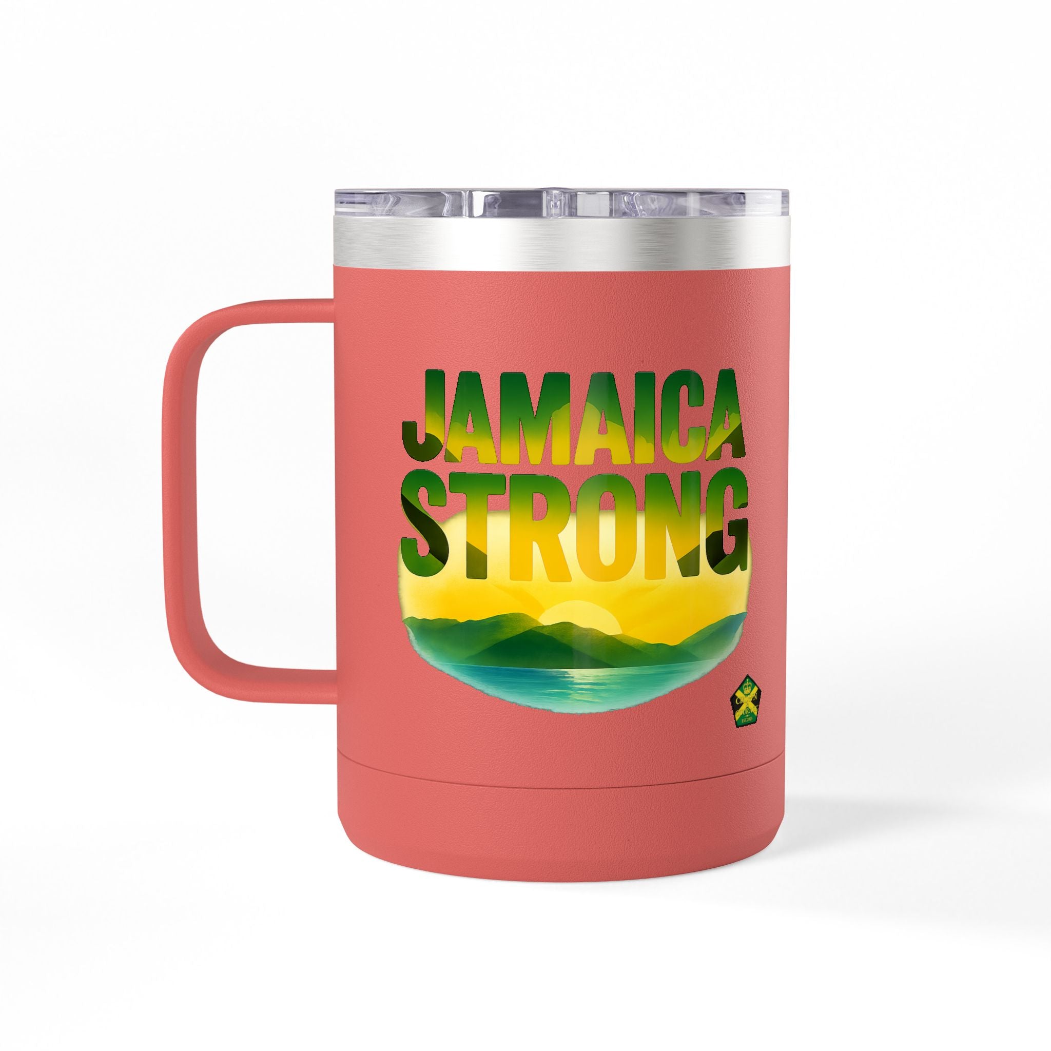 Personalized Straighten Your Crown – Jamaica Strong Travel Mug (15oz, Left hand) - Insulated Coffee Tumbler