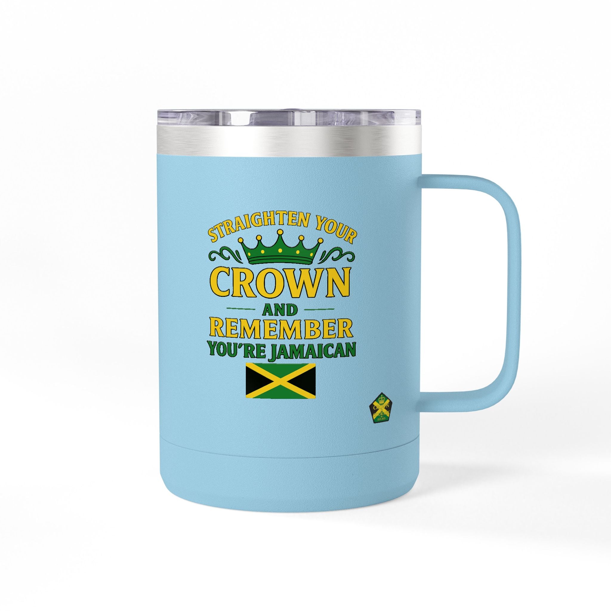 Personalized Straighten Your Crown – Jamaica Strong Travel Mug (15oz, Left hand) - Insulated Coffee Tumbler