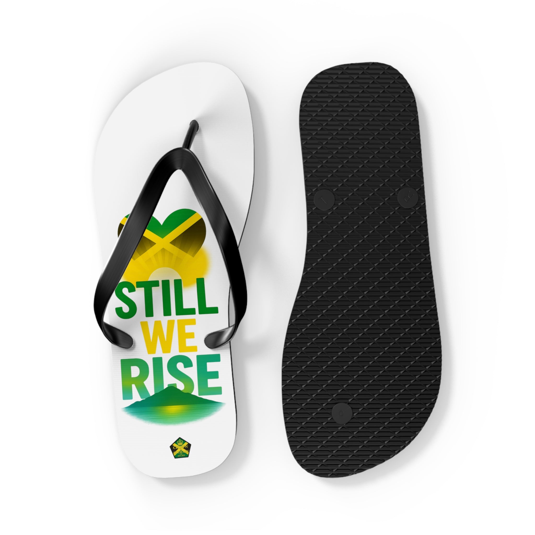 Still We Rise Jamaica flip flops Large | Love Jamaica heart, Jamaican flag sandals