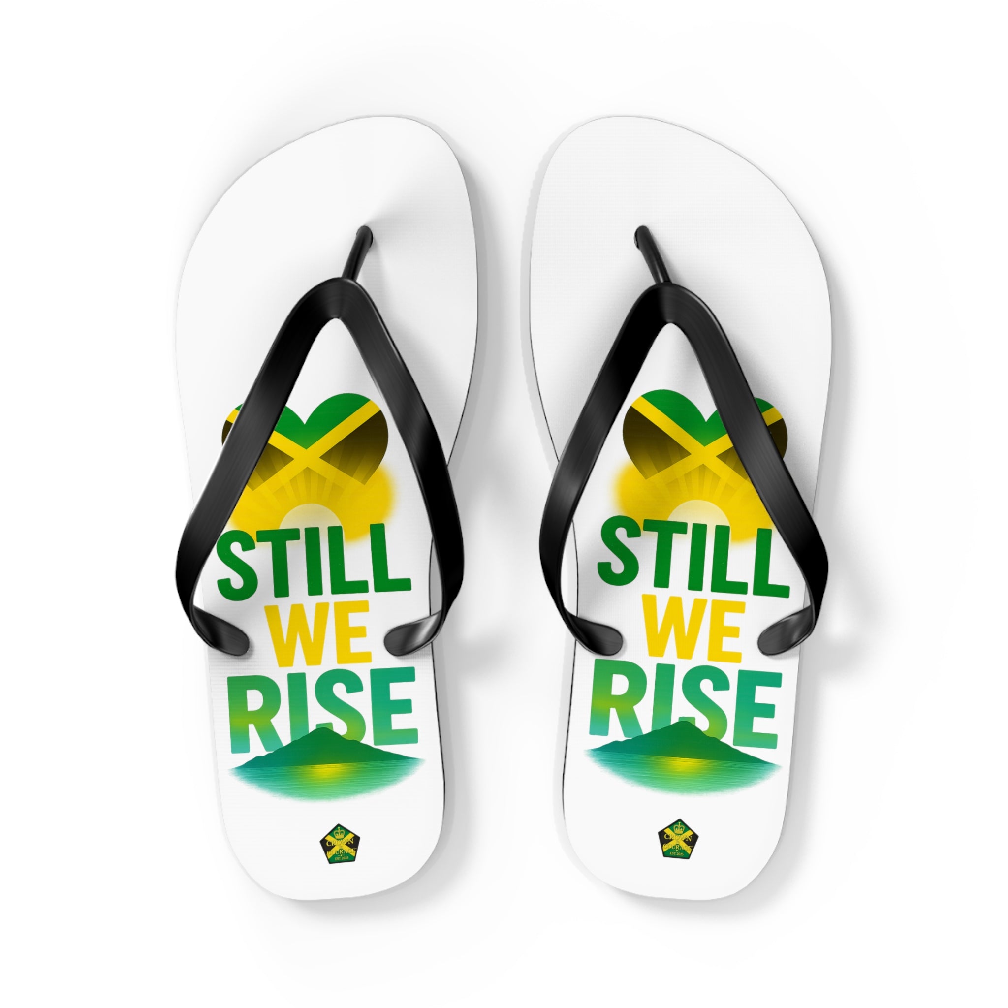 Still We Rise Jamaica flip flops Large | Love Jamaica heart, Jamaican flag sandals